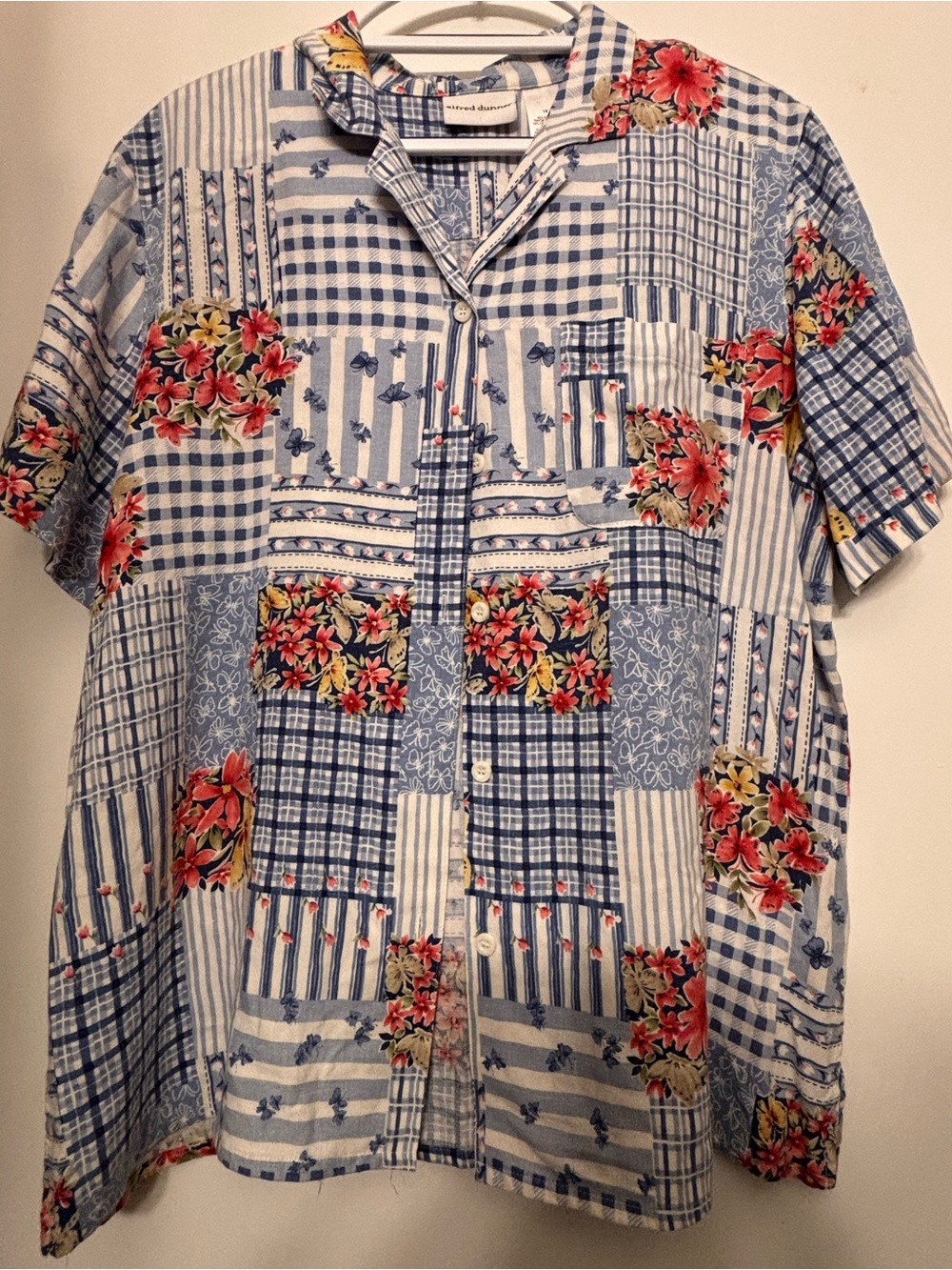 Alfred Dunner Blue Patchwork Floral Button-Down Shirt